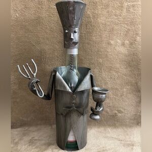 Metal Chef Figurine Wine Bottle Holder